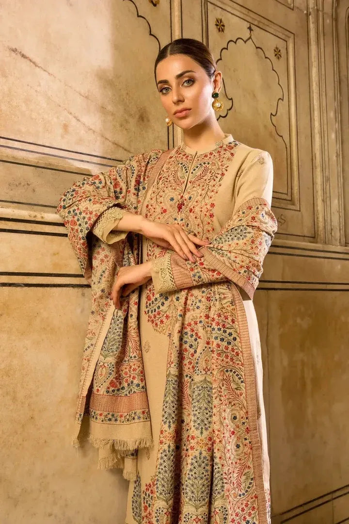 AR-870 Unstitched Heavy Embroidered Dhanak Suit Embroidered Dhanak Shawl