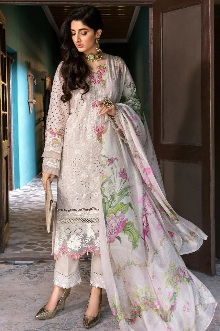 AR-EL12 Lawn Unstitched 3pc Fully Embroidered Suit With Silk Printed Dupatta