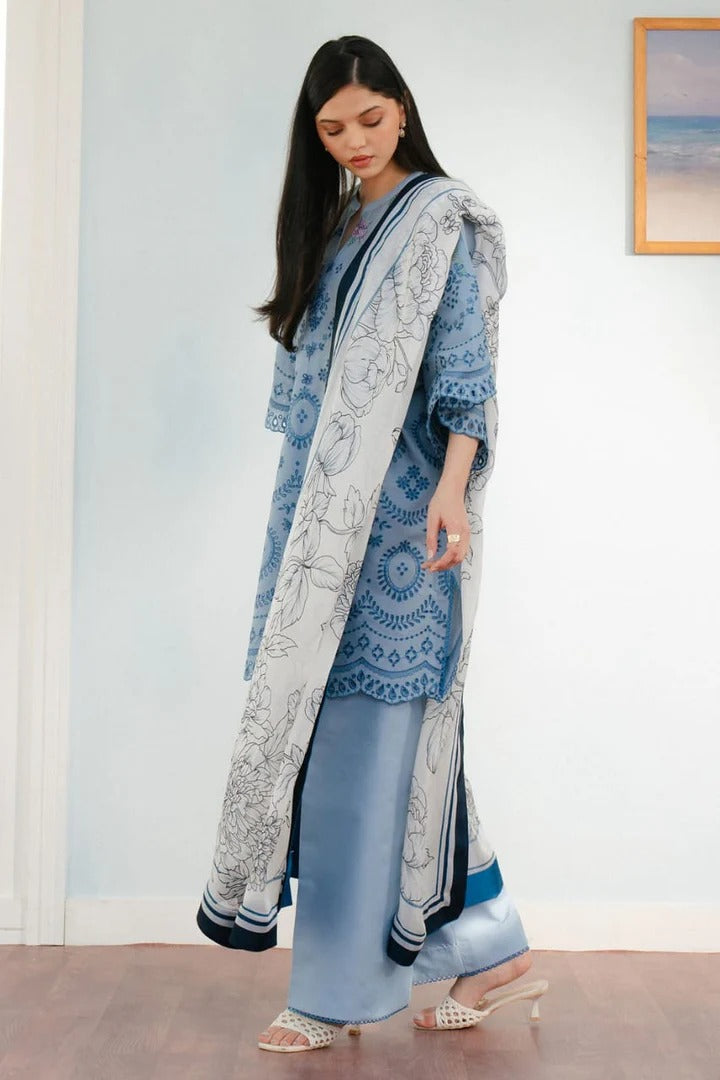 AR-CO2610 Lawn Unstitched Chikenkari Embroidered 3pc Suit With Cotton Lawn Dupatta