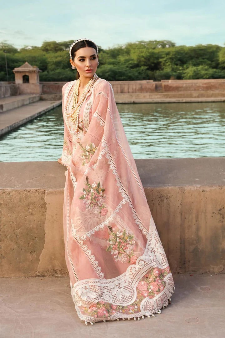 AR-28 Lawn Unstitched Embroidered 3pc Suit With Organza Embridered Dupatta