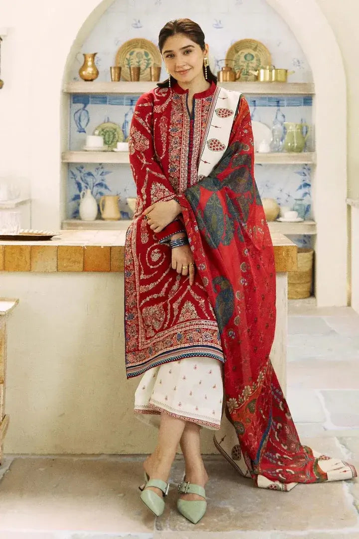 AR-ZS2550 Unstitched Fully Embroided Lawn Suit With Cotton Lawn Digital Printed Dupatta