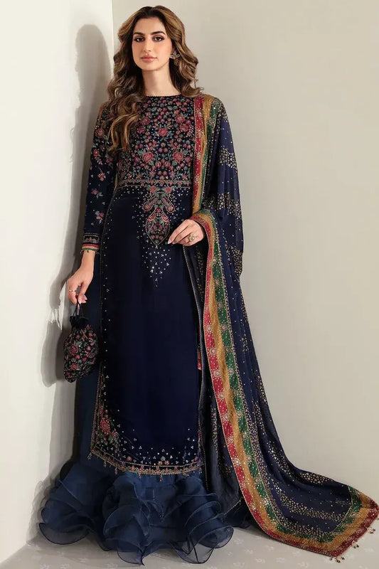 AR-995 Embroidered 9000 Micro Velvet 3Pc With Embroidered Chiffon Dupatta