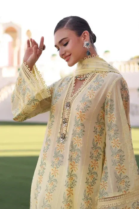 AR-801 Lawn Embroidered 3pc Suit With Embroidered Bamber Chiffon Dupatta