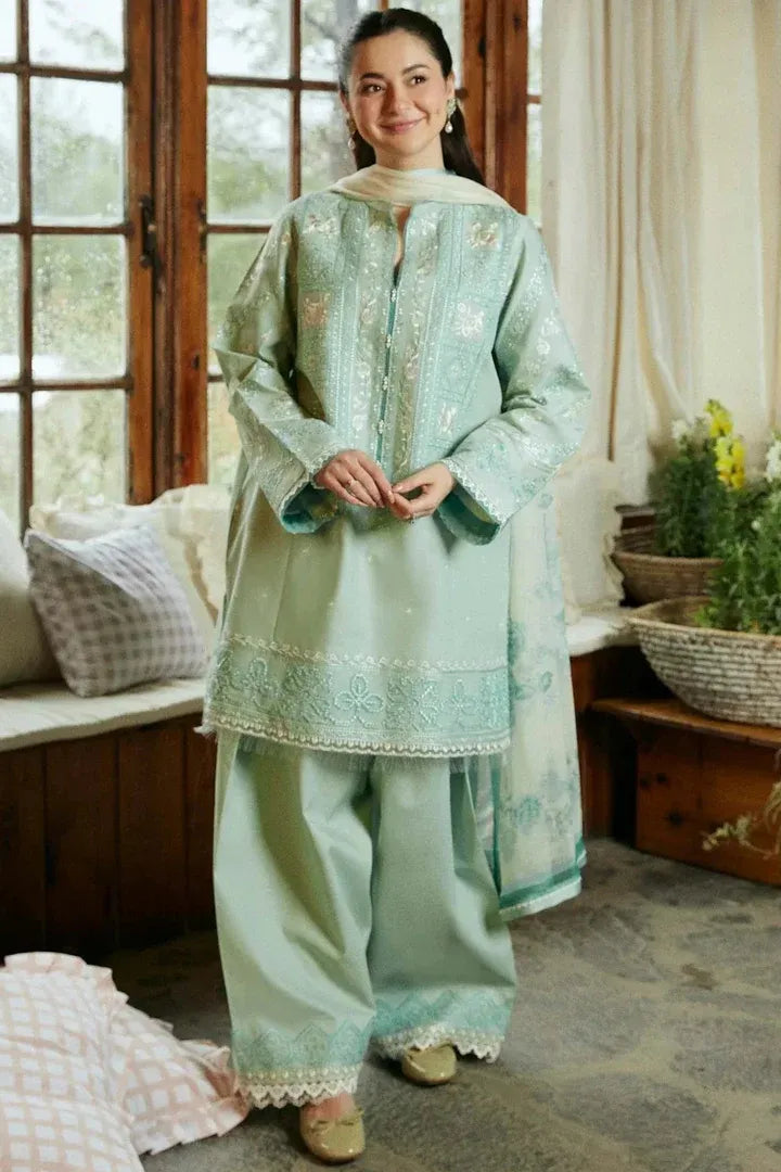 AR-49 Lawn Embroidered 3pc Suit With Printed Chiffon Dupatta