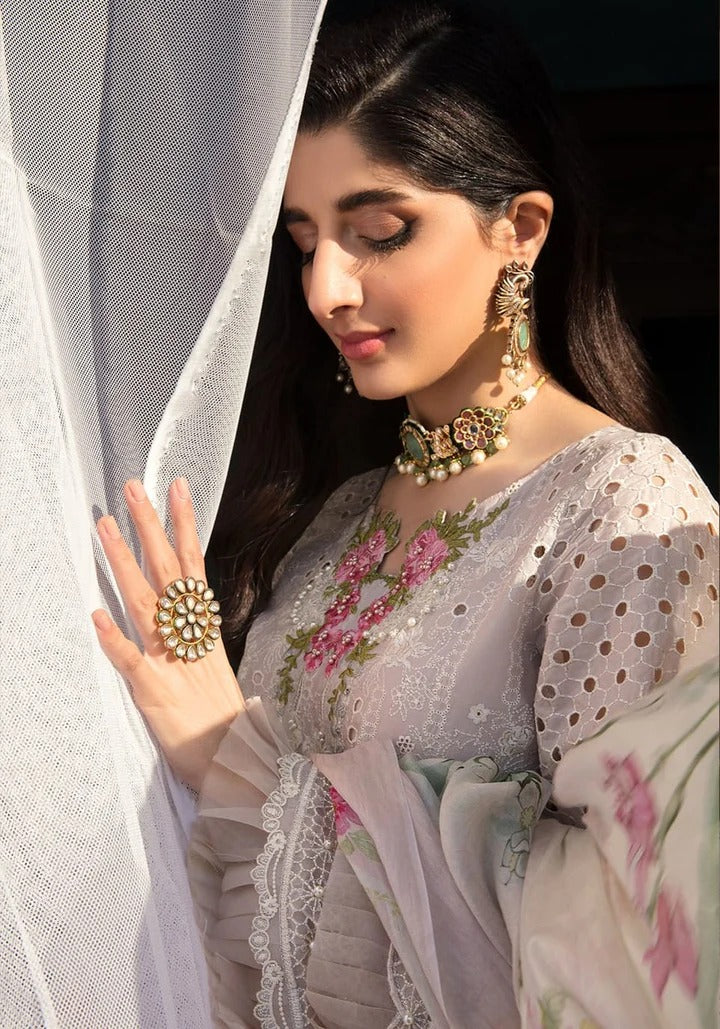 AR-EL12 Lawn Unstitched 3pc Fully Embroidered Suit With Silk Printed Dupatta