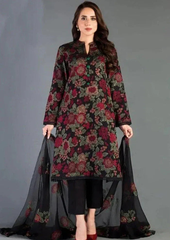 AR-BR345 Lawn Unstitched Embroidered 3pc Suit With Embroidered Chiffon Dupatta