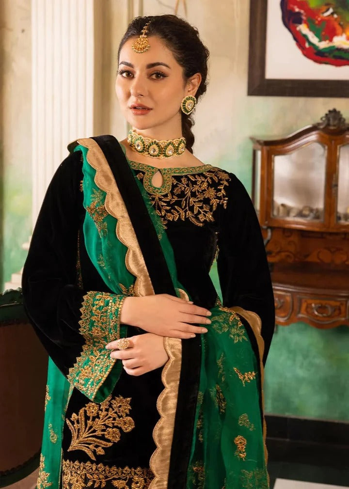 AR-1027 Sequence Embroidered 9000 Micro Velvet 3Pc With Organza Embroidered Dupatta