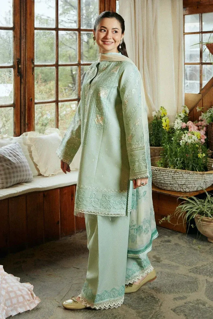 AR-49 Lawn Embroidered 3pc Suit With Printed Chiffon Dupatta