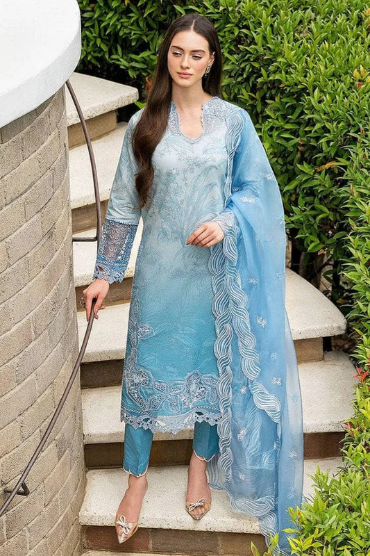 AR-MB510 Lawn Unstitched Embroidered 3pc Suit With Embroidered Organza Dupatta