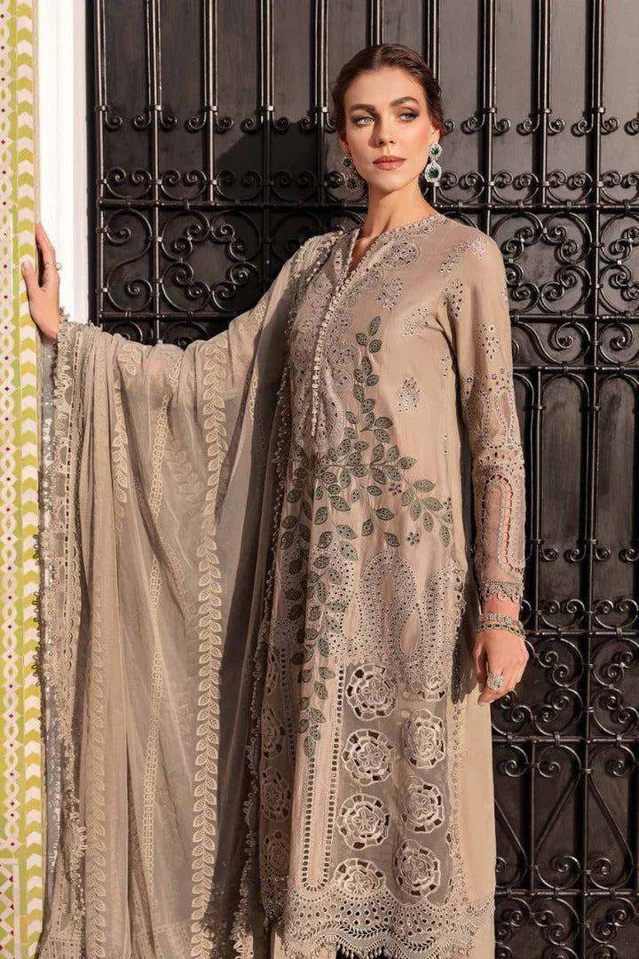 AR-MB2665 Lawn Unstitched Chiken Kari 3pc Suit With Organza Embroidered Dupatta