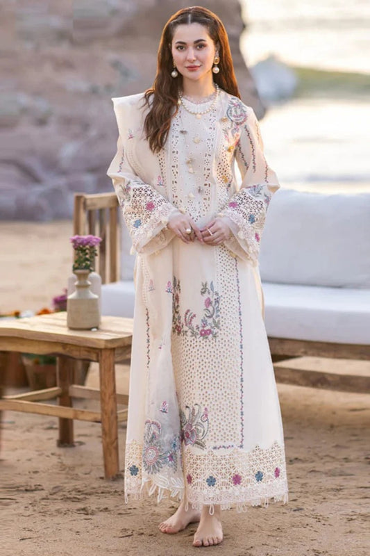 AR-QL2605 Lawn Unstitched Embroidered 3pc Suit With Organza Embroidered Dupatta