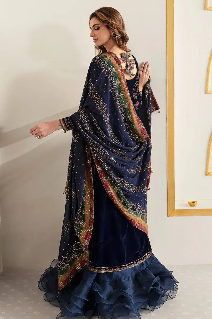AR-995 Embroidered 9000 Micro Velvet 3Pc With Embroidered Chiffon Dupatta