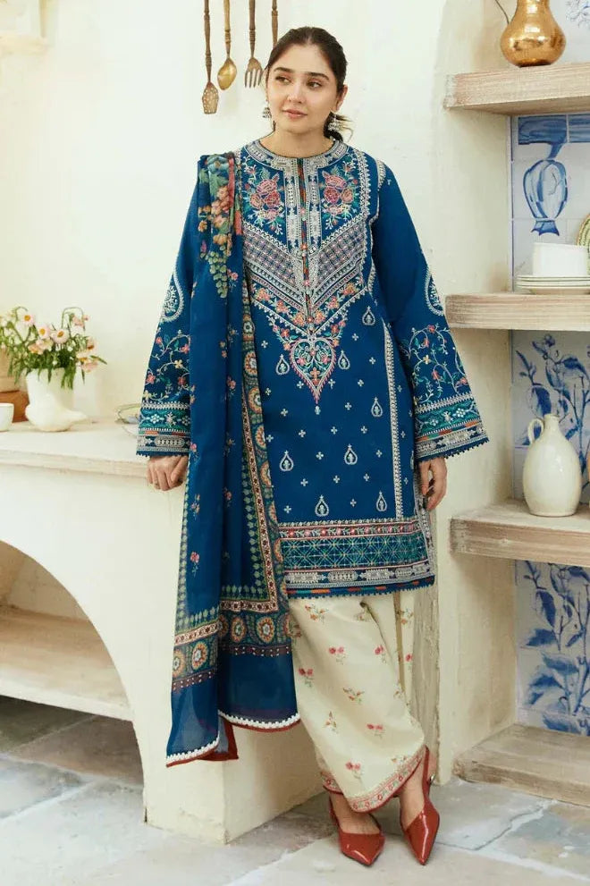 AR-50 Lawn Embroidered 3pc With Printed Chiffon Dupatta