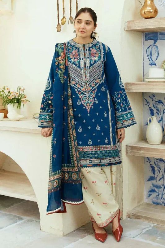AR-50 Lawn Embroidered 3pc With Printed Chiffon Dupatta