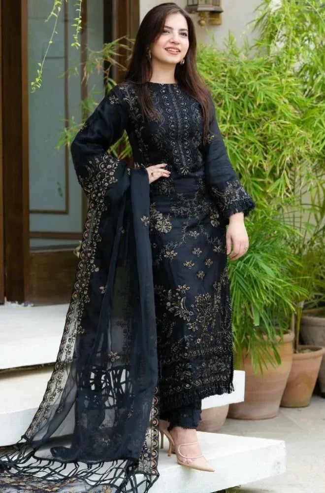 AR-NS32 Un-Stitched Lawn Embroidered 3pc With Organza Embroidered Dupatta