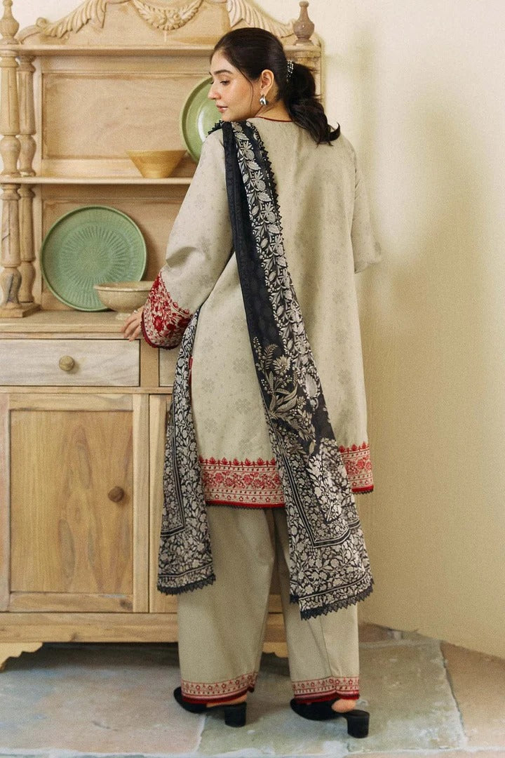 AR-57 Unstitched Fully Embroided Dhanak Suit With Wool Shawl