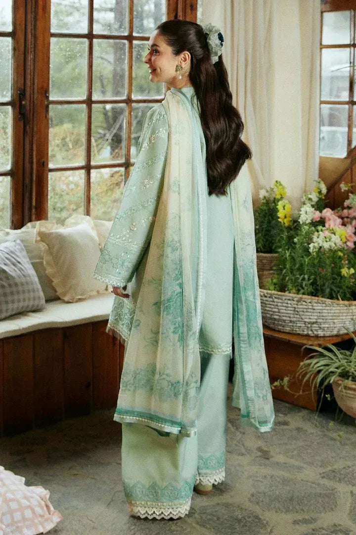 AR-49 Lawn Embroidered 3pc Suit With Printed Chiffon Dupatta