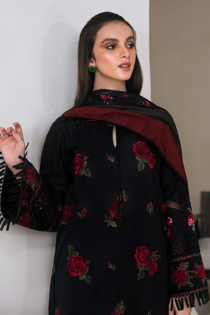 AR-573 Unstitched Embroidered Dhanak Suit With Printed Wool Shawl