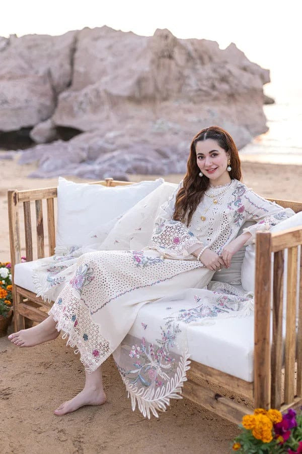 AR-QL2605 Lawn Unstitched Embroidered 3pc Suit With Organza Embroidered Dupatta