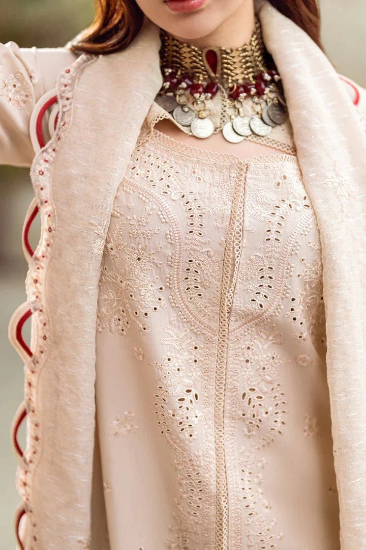 AR-QL2660 Lawn Unstitched ChikenKari 3pc Suit With Cotton Net Embroidered Dupatta