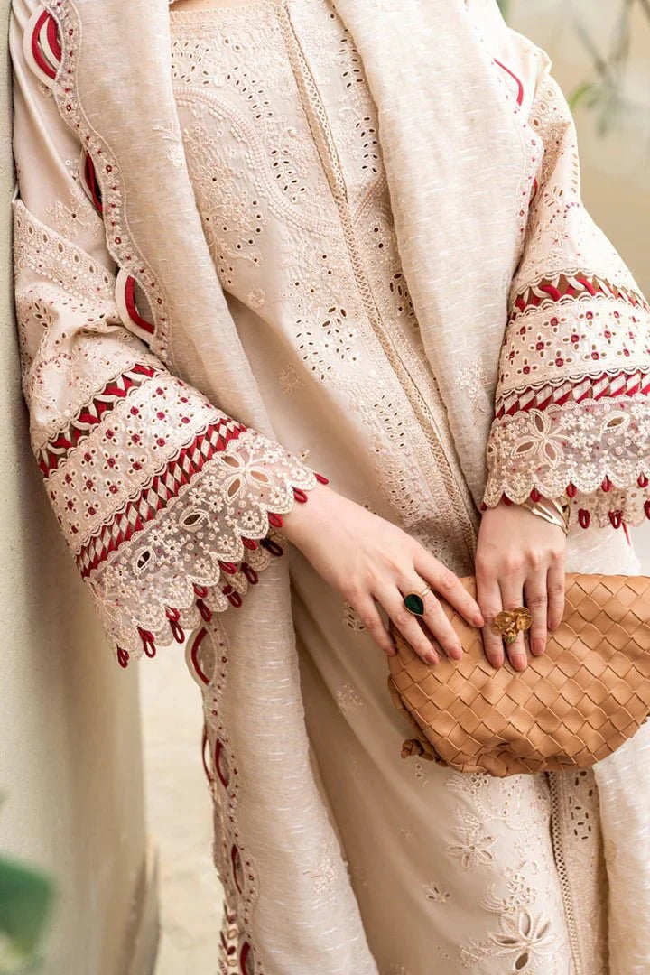 AR-QL2660 Lawn Unstitched ChikenKari 3pc Suit With Cotton Net Embroidered Dupatta