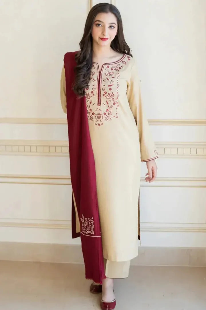 AR-AS25 Unstitched Fully Embroided Dhanak Suit With Dhanak Dupatta