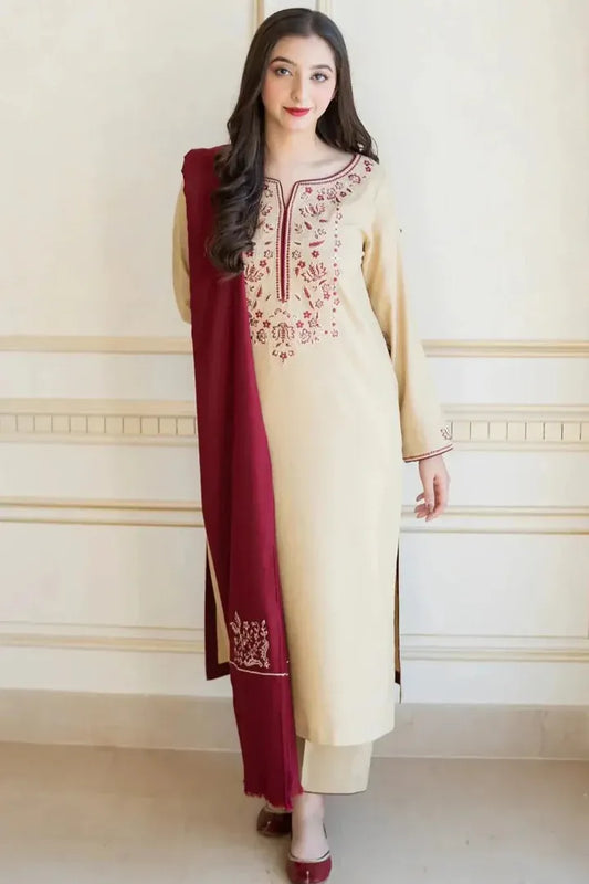 AR-AS25 Unstitched Fully Embroided Dhanak Suit With Dhanak Dupatta