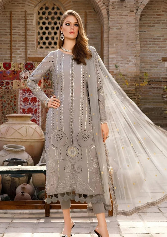 AR-07 Embroidered 3pc Lawn Chicken Kari dress with embroidered chiffon dupatta