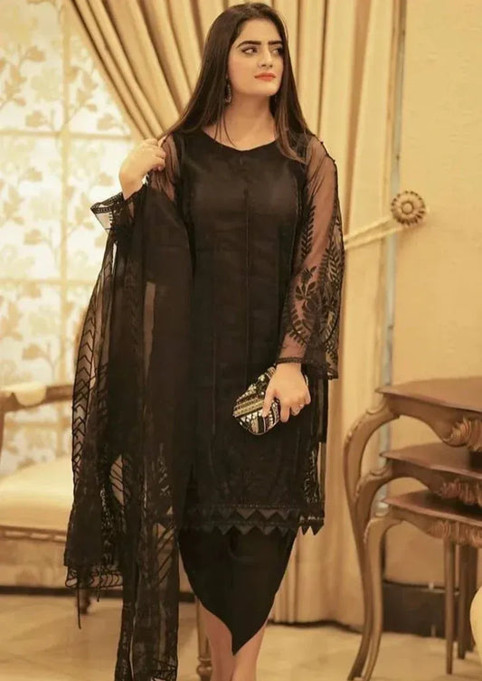 AR-711 Lawn Embroidered 3pc Suit With Embroidered Organza Dupatta