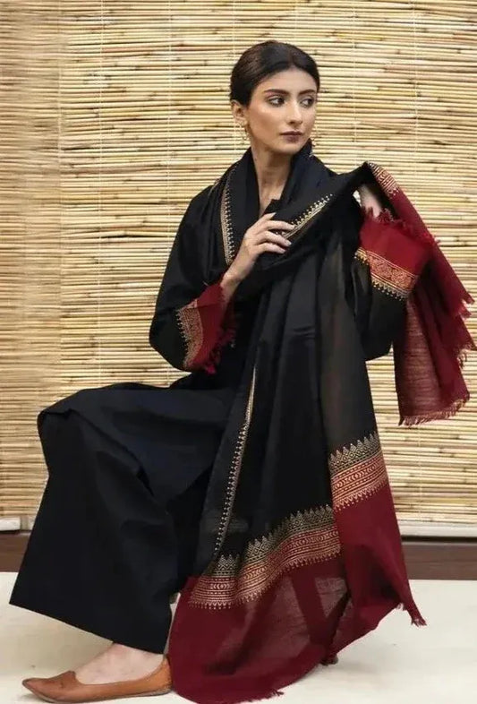 AR-1076 3Pc Unstitched Dhanak Suit with Printed Woolen Shawl