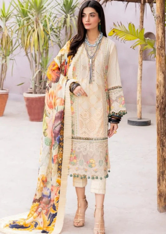 AR-313 Unstitched Lawn 3pc Fully Embroidered Suit With Silk Duppatta