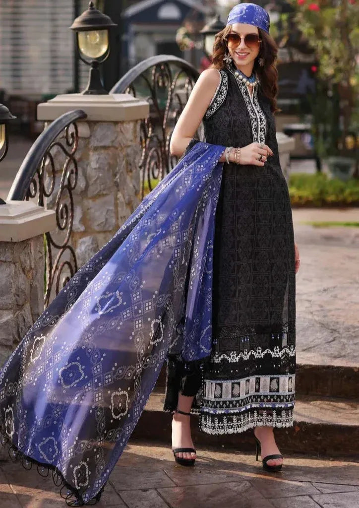 AR-303 Unstitched Sequence Embroidered Lawn 3pc Suit With Silk Printed Dupatta