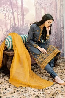 3Pc Unstitched Sequence Embroidered Lawn Suit With Organza Embroidered Dupatta