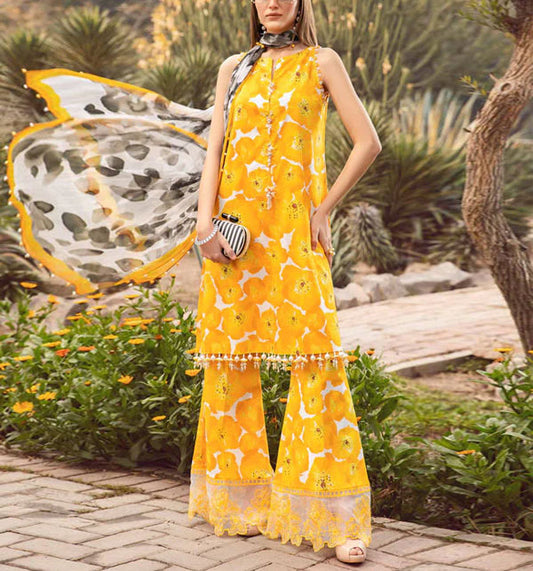 AR-103 Digital Printed Unstitched Lawn Suit With Printed Fine Monar Dupatta