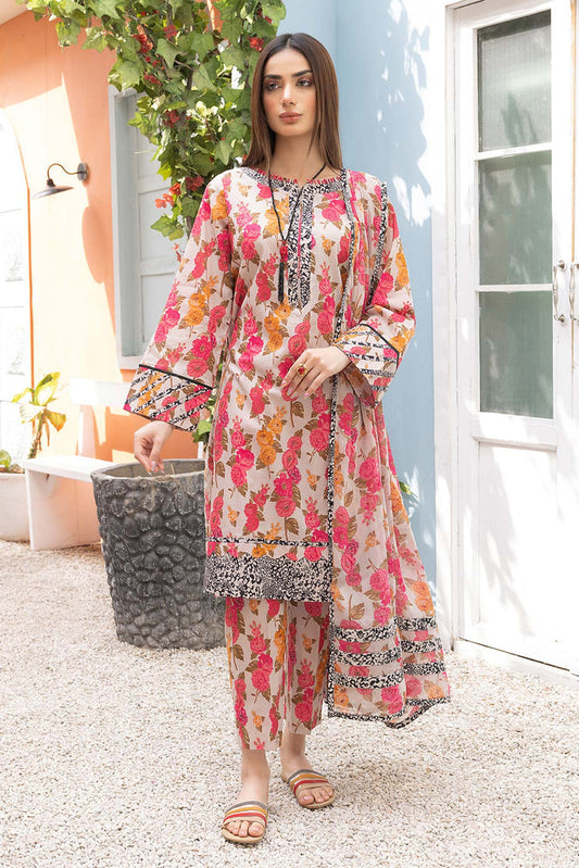 AR-110 3 Piece Digital Printed Lawn Suit With Printed Fine Monar Dupatta