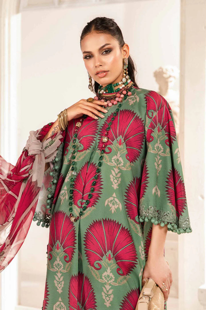 AR-MB74 Digital Printed 3pc Unstitched Lawn Suit With Chiffon Dupatta & Embroided Patches