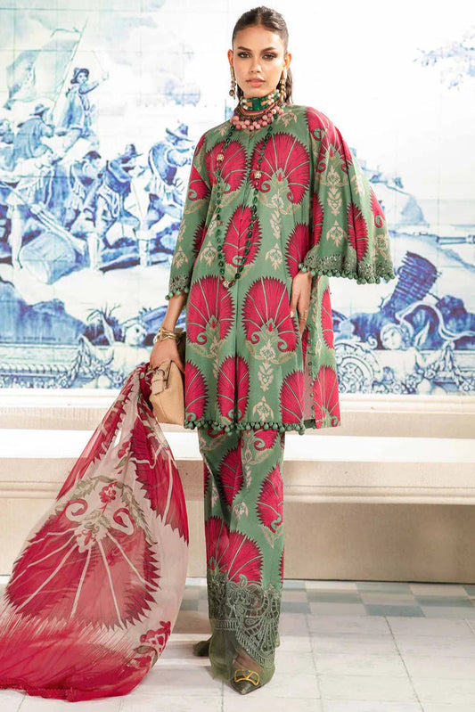 AR-MB74 Digital Printed 3pc Unstitched Lawn Suit With Chiffon Dupatta & Embroided Patches