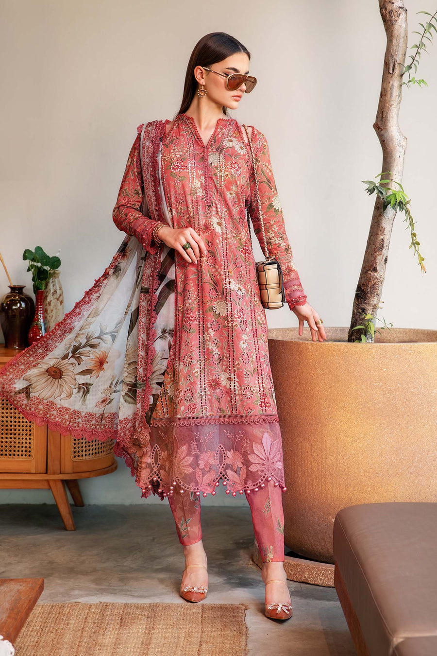 AR-MB470 Unstitched Digital Printed Lawn Suit 3pc With Lawn Digital Printed Dupatta & Embroidered Patches